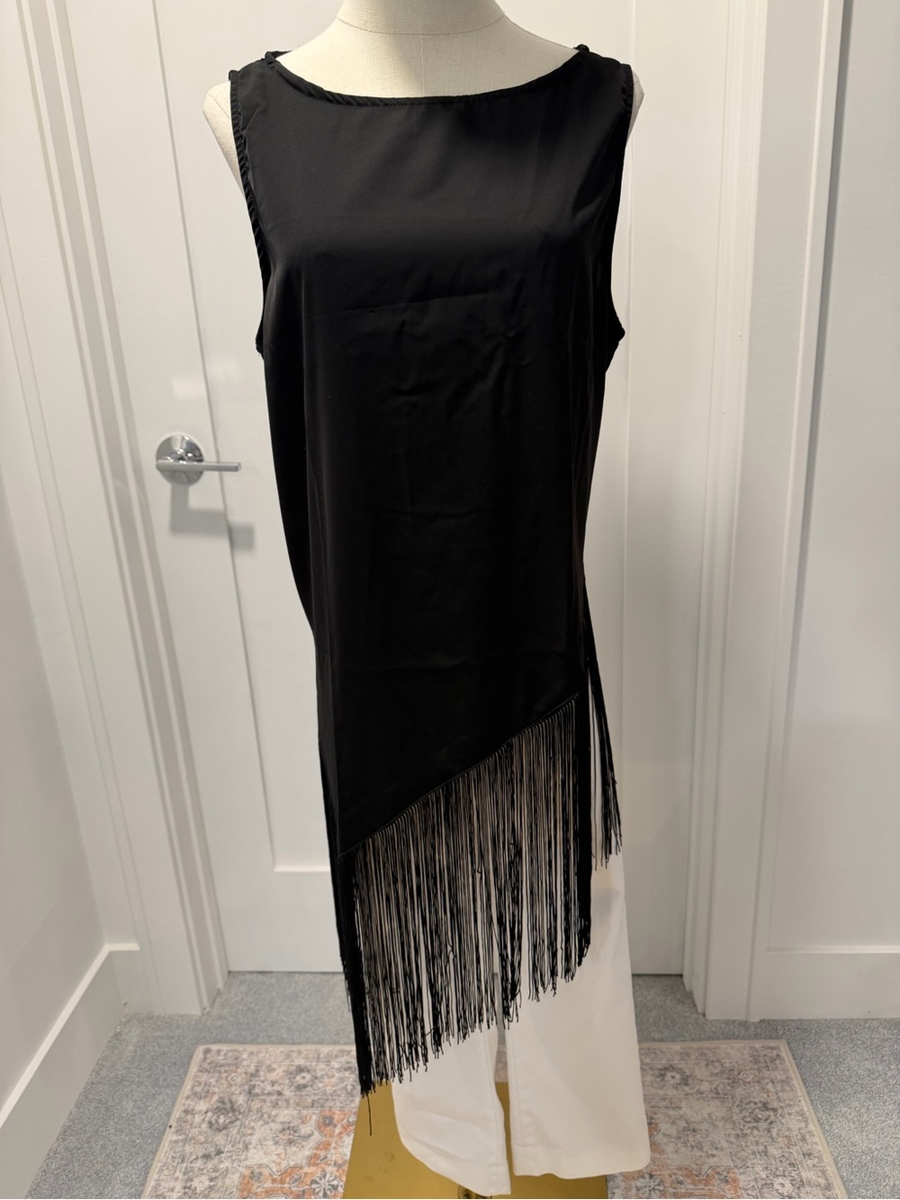 Sleeveless Black Fringe Asymmetric Tunic